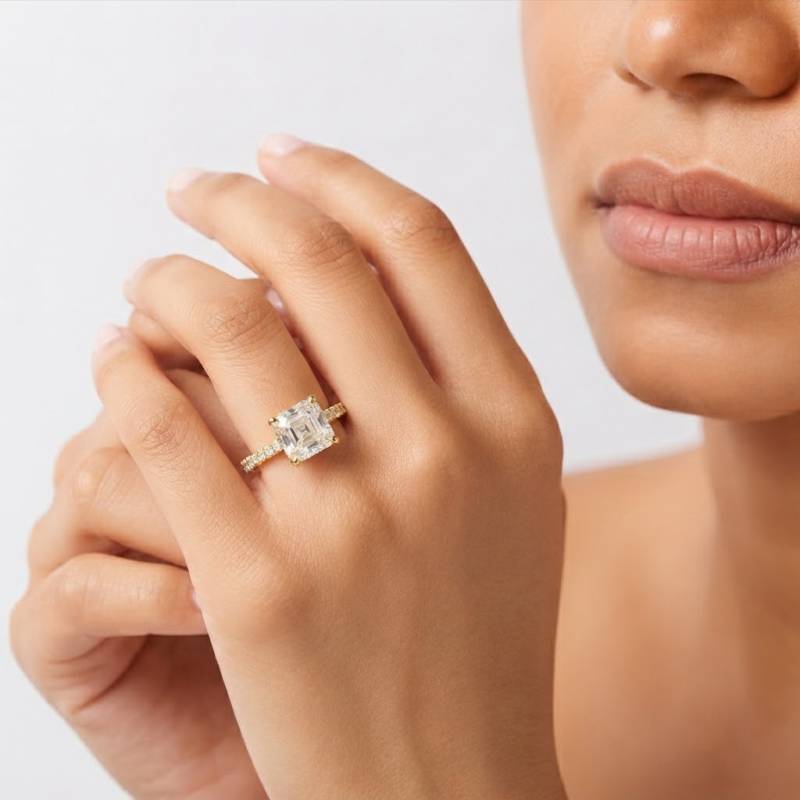 Asscher Shoulder Set Diamond Engagement Ring
