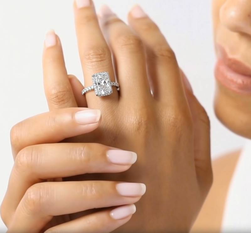 Radiant Diamond Hidden Halo Shoulder Set Ring