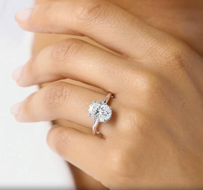 Oval Diamond Low Set Hidden Halo Ring