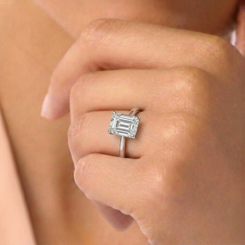 Heart Cross Over Emerald Diamond Engagement Ring
