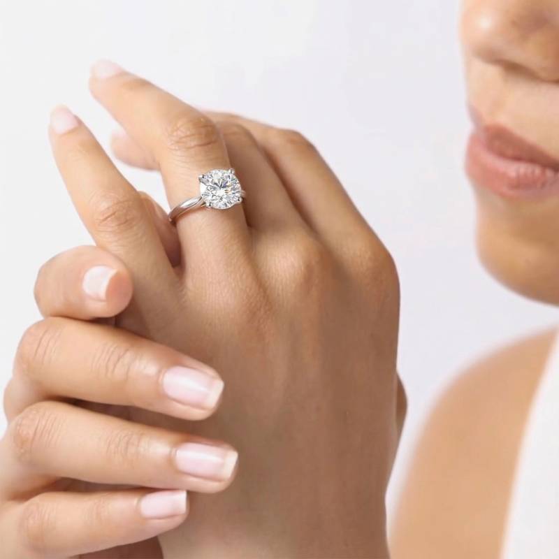Heart Crossover Round Diamond Engagement Ring