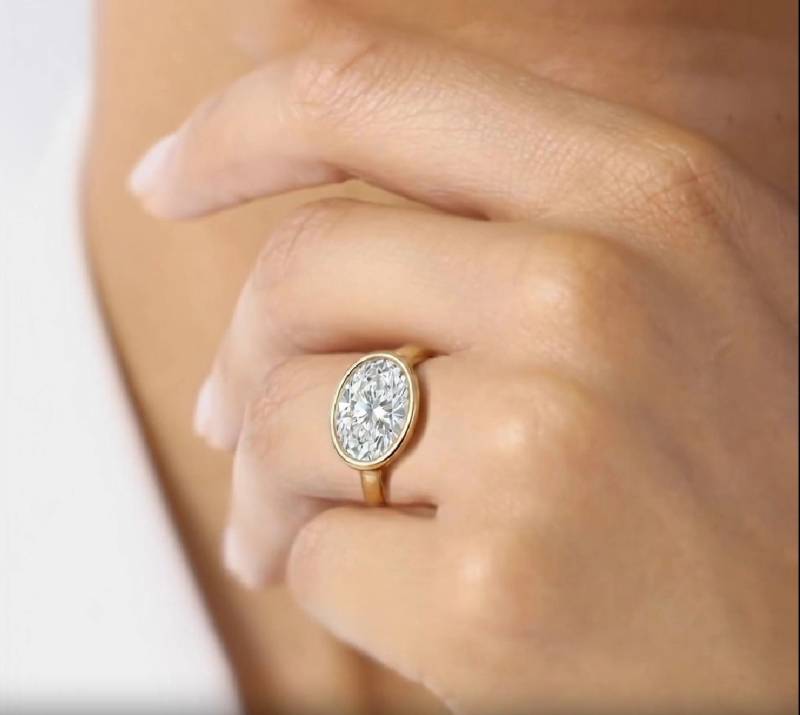 Oval Diamond Bezel Set East To West Solitaire Ring