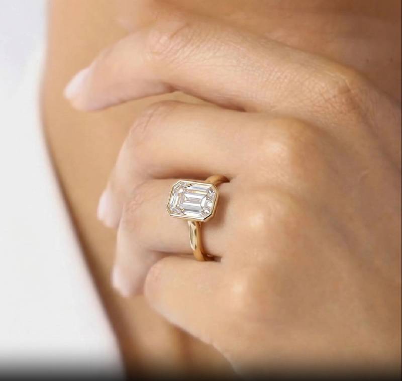 Emerald Diamond Bezel Set Solitaire Ring