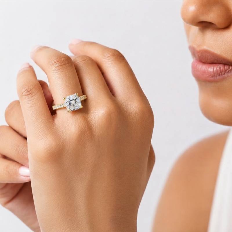 Cushion Diamond Shoulder Set Ring