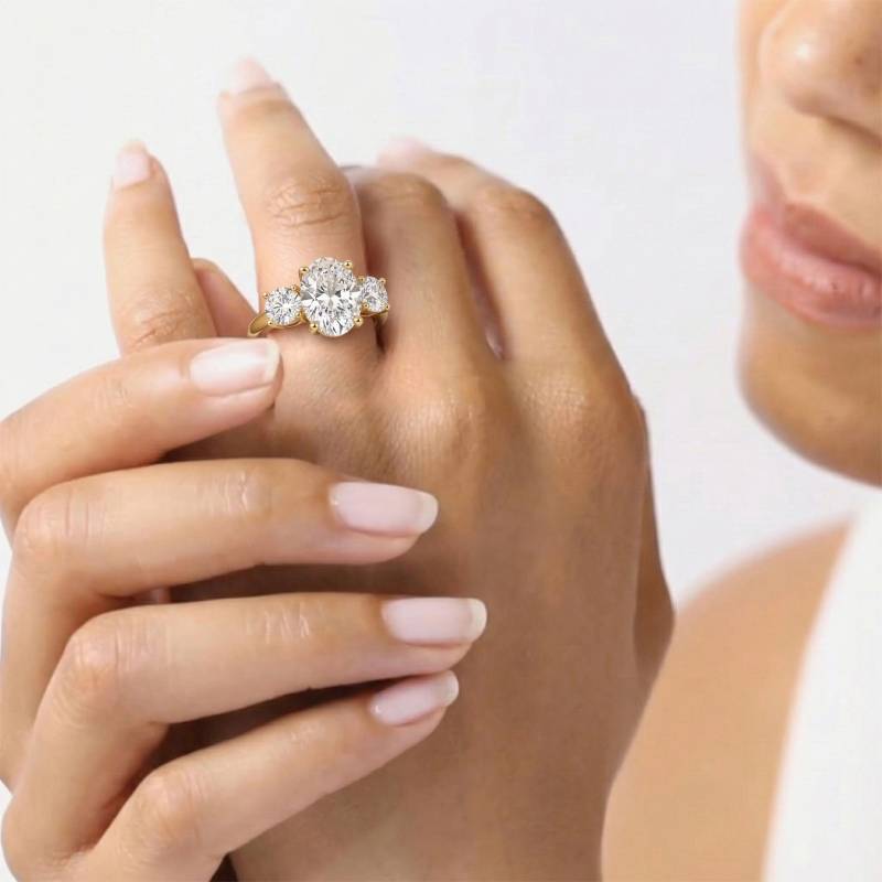 Traditional Oval and Round Diamond Trilogy Ring
