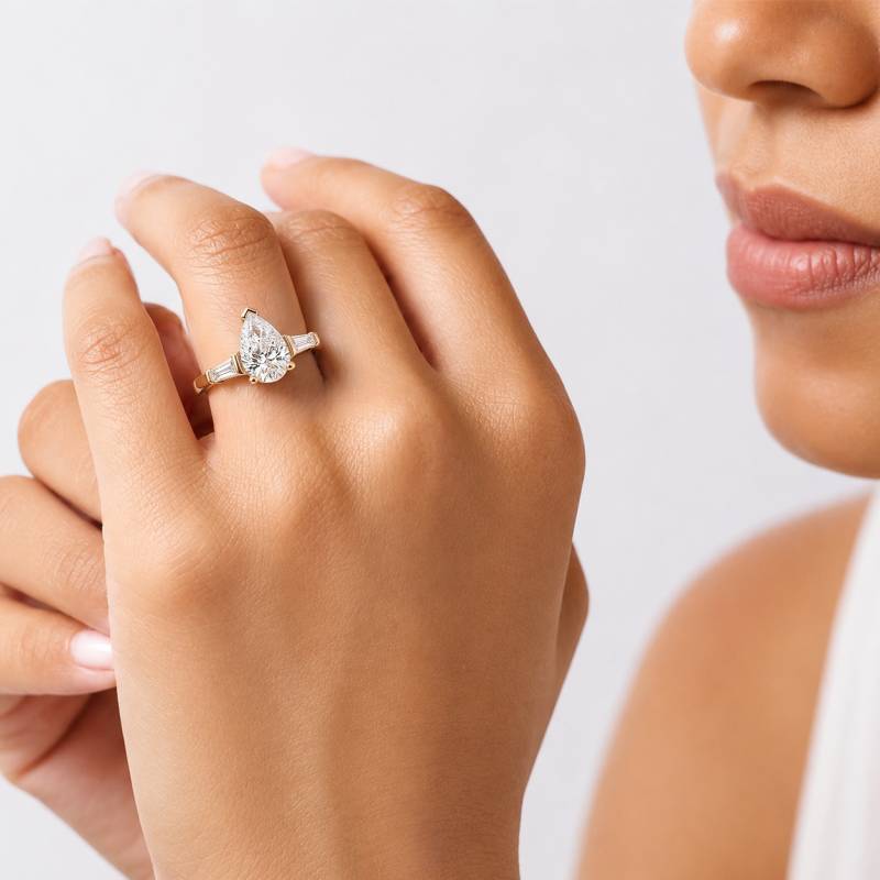 Modern Pear & Baguette Diamond Trilogy Ring