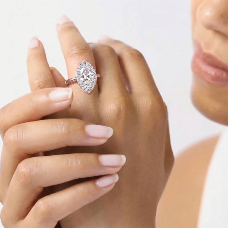Marquise and Round Diamond Halo Ring
