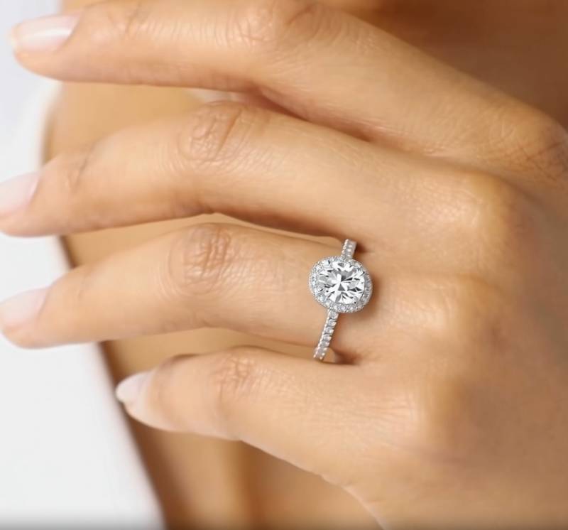 Oval Diamond Halo Shoulder Set Ring
