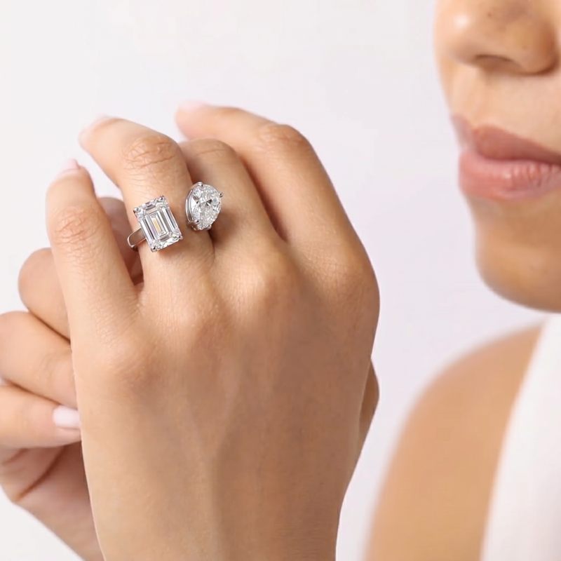 Emerald and Pear Two Stone Diamond Ring
