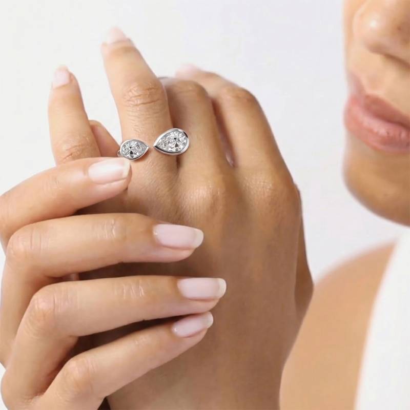 Pear Two Stone Diamond Bezel Set Ring
