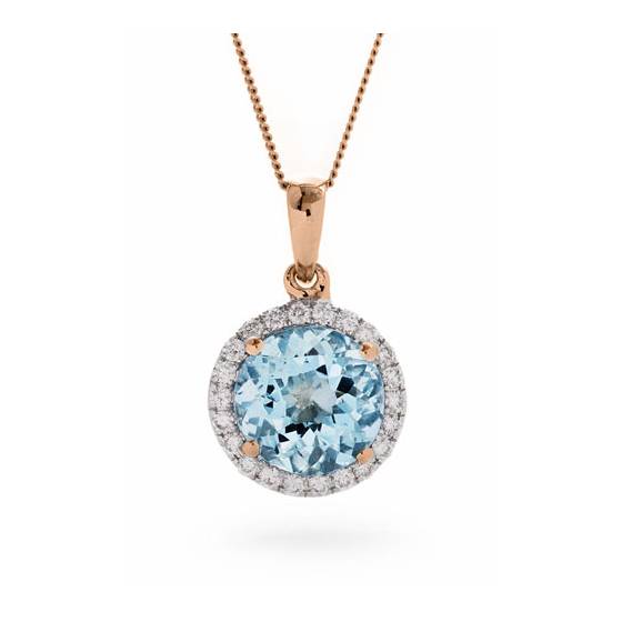 Round Shaped Aquamarine and Diamond Pendant