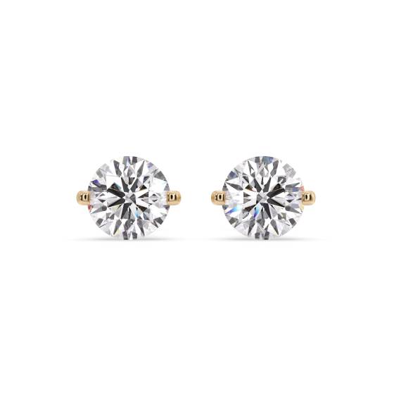 Unique Two Prong Round Diamond Stud Earrings