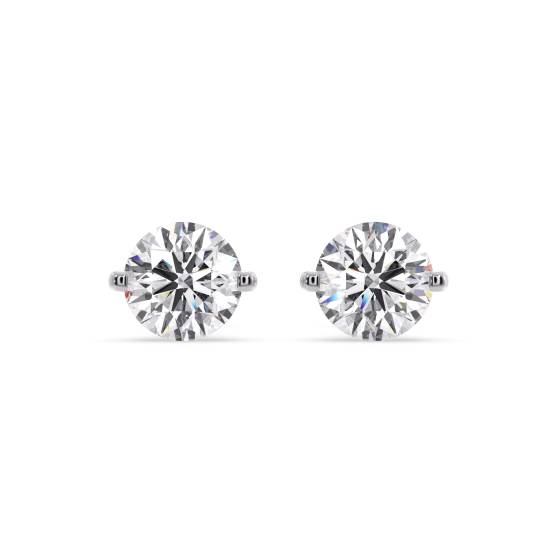 Unique Two Prong Round Diamond Stud Earrings