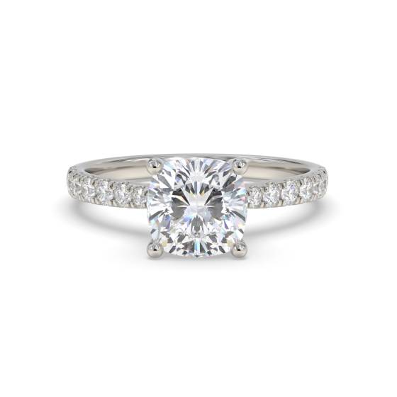 Cushion Diamond Shoulder Set Engagement Ring
