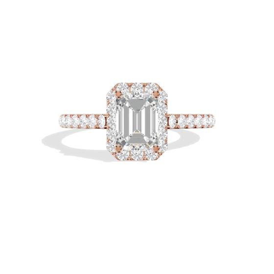 Emerald Diamond Halo Shoulder Set Ring
