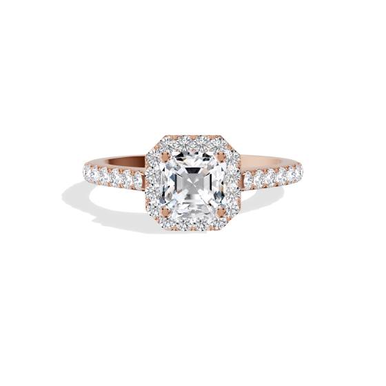 Asscher Diamond Halo Shoulder Set Ring