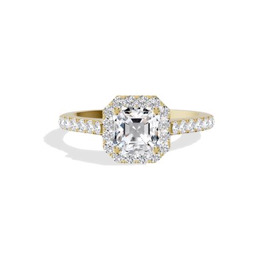 Asscher Diamond Halo Shoulder Set Ring