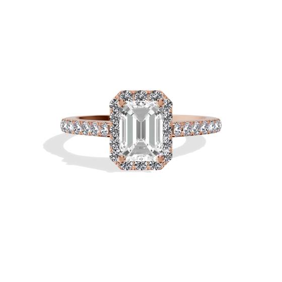 Emerald Diamond Halo Shoulder Set Ring