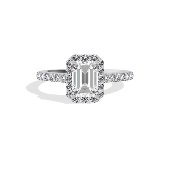 Emerald Diamond Halo Shoulder Set Ring