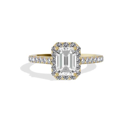 Emerald Diamond Halo Shoulder Set Ring