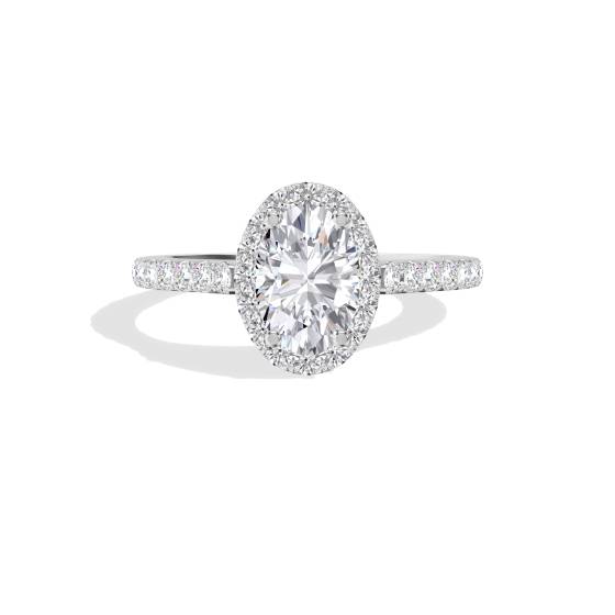 Oval Diamond Halo Shoulder Set Ring