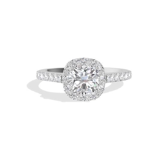 Cushion Diamond Halo Shoulder Set Ring
