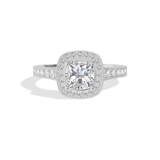 Cushion Diamond Designer Halo Shoulder Set Ring