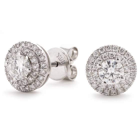 0.75ct Classic Round Diamond Double Halo Earrings