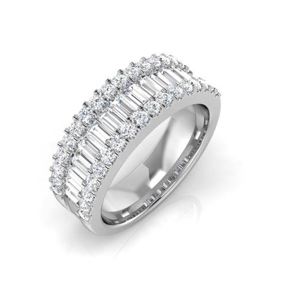 1.50ct Round and Baguette Diamond Mulit Row Dress Ring