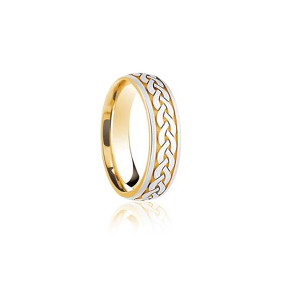 6mm Two Tone Patterned Wedding Ring