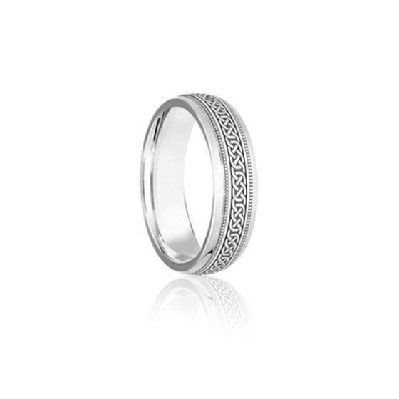 6mm Two Tone Patterned Wedding Ring in 18k White Gold