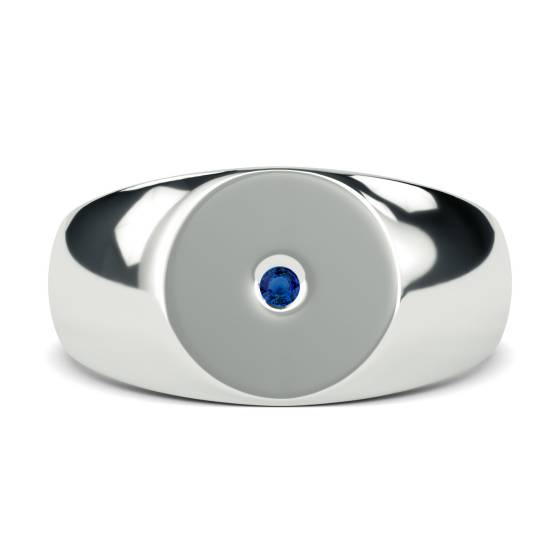 Round Blue Sapphire Gemstone Bezel Set Gents Oval Signet Ring