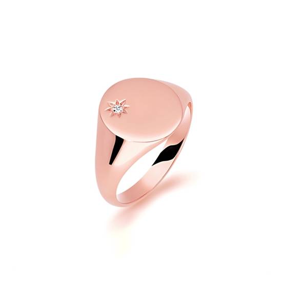 Round Diamond Bezel Set Gents Oval Signet Ring