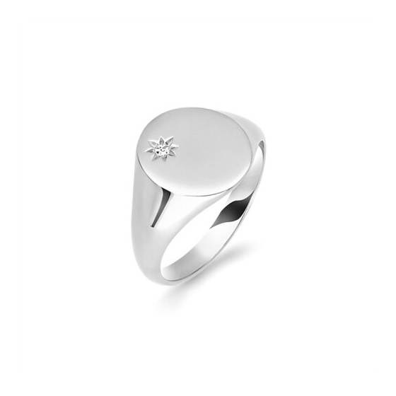 Round Diamond Bezel Set Gents Oval Signet Ring