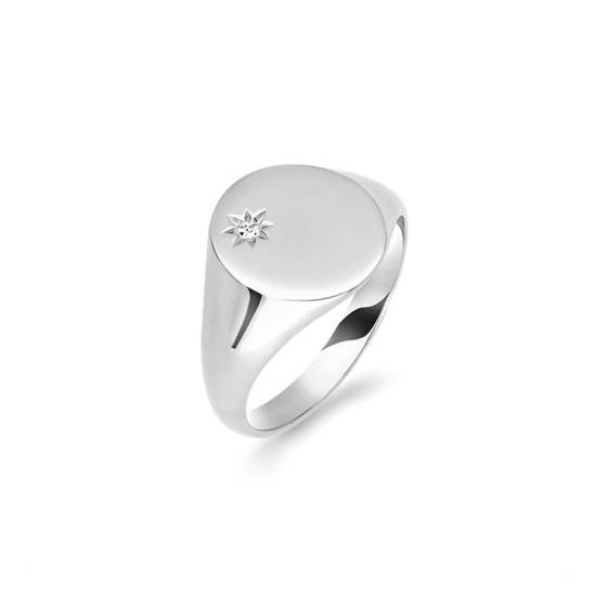 Round Diamond Bezel Set Gents Oval Signet Ring