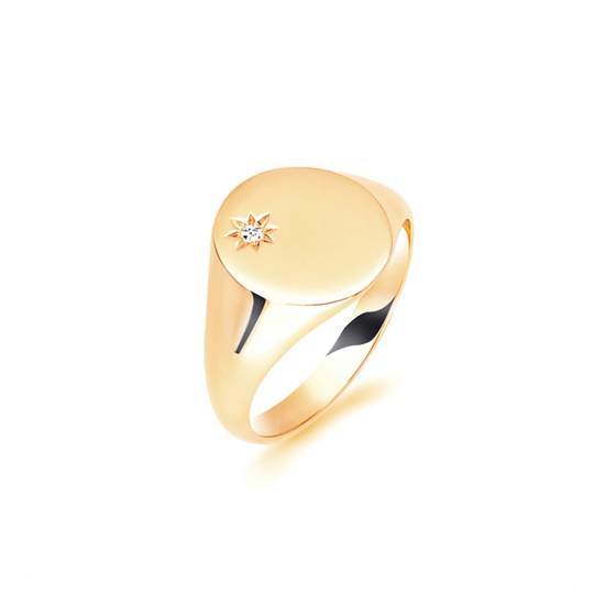 Round Diamond Bezel Set Gents Oval Signet Ring