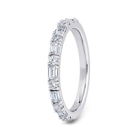 Round and Baguette Half Diamond Set Eternity Ring