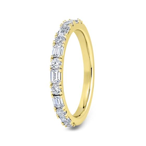 Round and Baguette Half Diamond Set Eternity Ring