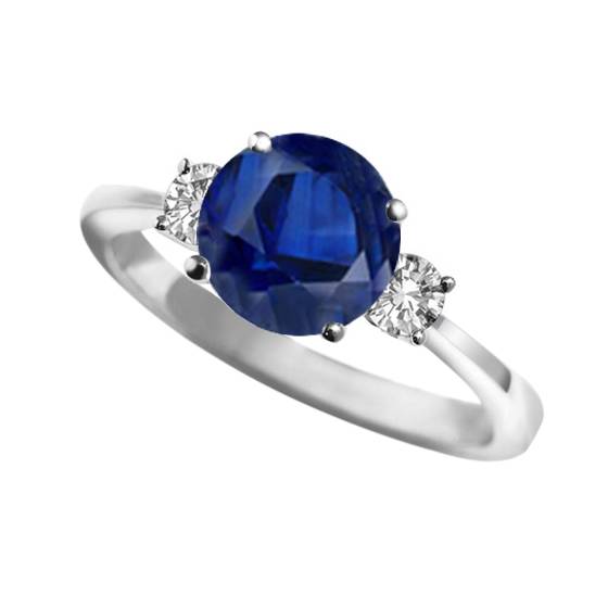 1.10ct SI2/F-G Elegant Blue Sapphire and Natural Diamond Trilogy Ring