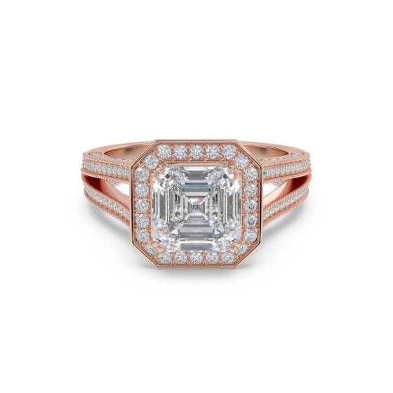 Asscher Diamond Single Halo Vintage Ring