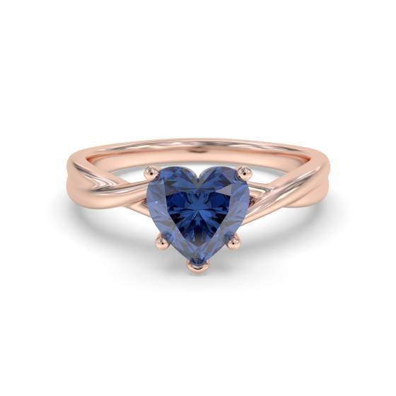 Fancy Blue Heart Sapphire Diamond Solitaire Ring