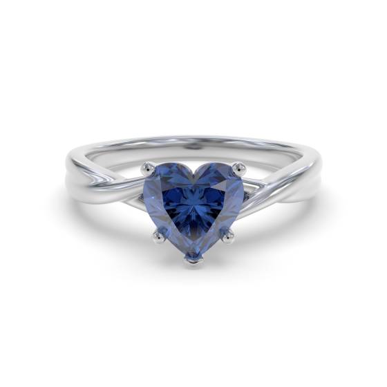 Fancy Blue Heart Sapphire Diamond Solitaire Ring