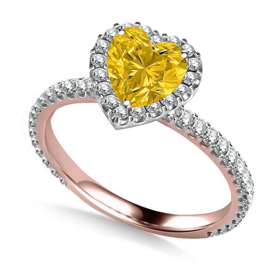 Yellow Heart Shaped Diamond Single Halo Shoulder Set Ring
