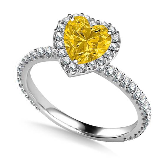 Yellow Heart Shaped Diamond Single Halo Shoulder Set Ring