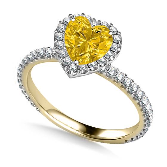 Yellow Heart Shaped Diamond Single Halo Shoulder Set Ring