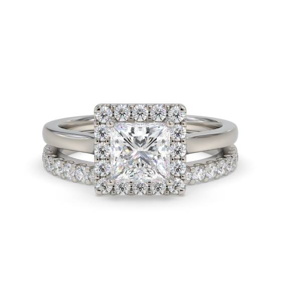 Princess Diamond Halo Ring With Matching Band