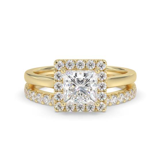 Princess Diamond Halo Ring With Matching Band