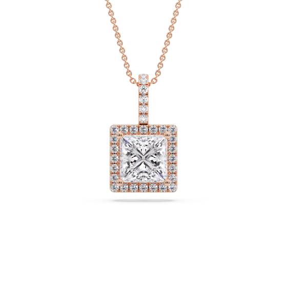 Princess Diamond Single Halo Pendant