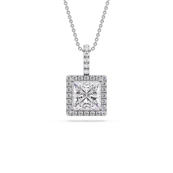 Princess Diamond Single Halo Pendant
