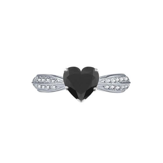 Heart Black Diamond Wishbone Ring